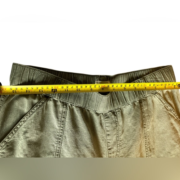 Nicole Miller New York pull-on roll-cuff army green linen cargo pants size L - Picture 7 of 11